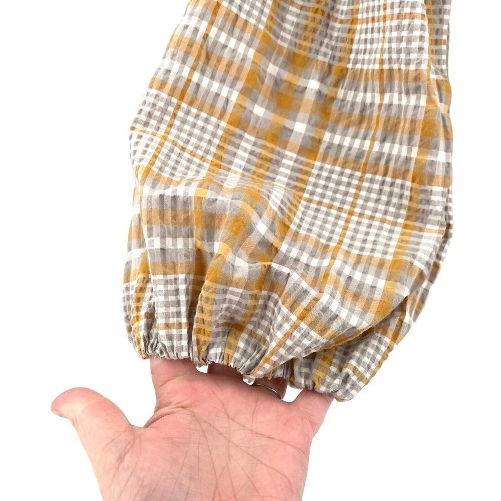 Anthropologie Maeve Plaid Square-Neck Smocked Puff Sleeve Boho Blouse size XL - Picture 3 of 8